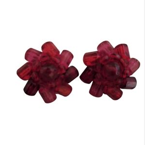 Vintage W Germany RED Floral Clip on Earrings Plastic or Celluloid RARE Classic